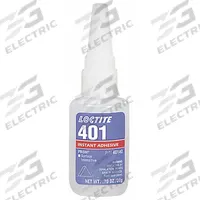 LOCTITE Instant Adhesive: 401, Plastics, 0.7 fl oz, Bottle, Clear, Thin Liquid, 50 g/L and Under (MPN 135429). Key specifications — Series: 401; Standards: CFIA; Primary Applications: Plastics; Materials Bonded: Rubber; Brand: LOCTITE; Secondary Compatible Materials: Rubber.
