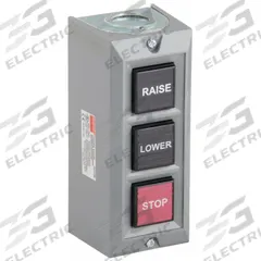 DAYTON Control Station: (3) Push Buttons, 0 Pilot Lights, 2NO/3NC, Raise/Lower/Stop, (3) Momentary (MPN 20C798). Key specifications — attr1022946: Raise/Lower/Stop; attr1022956: Red; attr211290: DAYTON; attr1042017: Indoor Use Only; attr1089900: (3) Push Buttons.