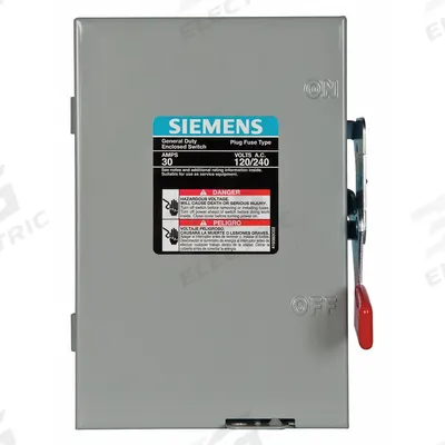 Siemens Safety Switch: Fusible, 30 A, Single Phase, 240V AC, Galvanized Steel - Fusible Safety Switches