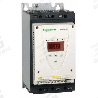 SCHNEIDER Soft Start: 208-600V AC, 88 A Output Current, With Bypass, IP20/NEMA 1 - Schneider Altistart ATS 22