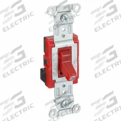 HUBBELL Wall Switch: Toggle Switch, Single Pole, Maintained, Red, 120/277V AC, 20 A (MPN SNAP1221PLR). Key specifications — Illuminated: No; Voltage Rating: 120/277V AC.