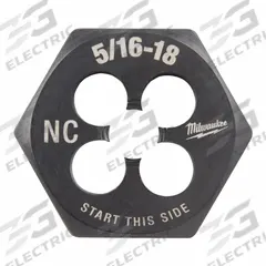 MILWAUKEE Hex Threading Die: 5/16"-18 UNC, 1 in Hex Wd, Black Oxide Carbon Steel (MPN 49-57-5342)