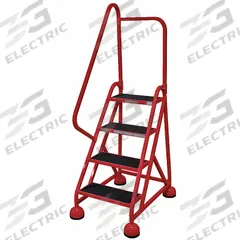 COTTERMAN Rolling Ladder: 3 ft Platform Ht, Partially Assembled, Steel, Wt-Actuated Auto-Lock (MPN ST-402 A2 C6 P5). Key specifications — Includes Handrails: Handrails Included; Material: Steel; Brand: COTTERMAN; Color: Red.