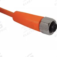Cordset: M12 Female Straight X Bare Wire, 4 Pins, Orange, PVC, 10 m Cable Lg, 4 A Max Current (A) (MPN EVT002). Key specifications — Cable Jacket Color: Orange; End 1 Gender: Female; End 1 Mounting Orientation: Straight; End 2 Connection Type: Bare Wire; IP Rating: IP69K; Brand: IFM; Wire Size: 22 AWG; Cable Jacket Material: PVC.