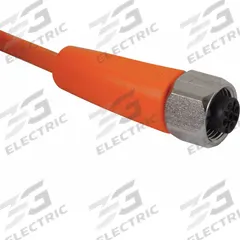 Cordset: M12 Female Straight X Bare Wire, 4 Pins, Orange, PVC, 10 m Cable Lg, 4 A Max Current (A) (MPN EVT002). Key specifications — Cable Jacket Color: Orange; End 1 Gender: Female; End 1 Mounting Orientation: Straight; End 2 Connection Type: Bare Wire; IP Rating: IP69K; Brand: IFM; Wire Size: 22 AWG; Cable Jacket Material: PVC.