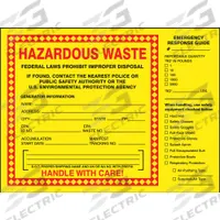 ACCUFORM DOT Handling Label: 8 in x 6 in, 8 in Label Wd, 6 in Label Ht, Paper, Label, 25 PK (MPN MHZW27PSP). Key specifications — Message: Federal Laws Prohibit Improper Disposal If Found, Contact The Nearest Police or Public Safety Authority or The U.S. Environmental Protection Agency, Generator Information:; Handle With Care; Emergency Response Guide; Background Color: Yellow; Brand: ACCUFORM.