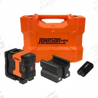 JOHNSON LEVEL Dot Laser: 150 ft Range w/Receiver, Green Beam, Horizontal/Vertical, ±1/8 in @ 35 ft (MPN JDT300-GN5D). Key specifications — attr935954: Green; attr935948: ±1/8 in @ 35 ft; attr935970: Floor Mount; attr935961: Vertical; attr935962: Pendulum Self-Leveling; attr935949: AA; attr935951: Alkaline Batteries Last 12+ Hours for All Day Runtime; attr935952: Batteries Included.