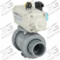 HAYWARD FLOW CONTROL Pneumatically Actuated Two-Way Ball Valve: 1 1/2 in, CPVC, Air to Spring (MPN PSSTBH215STEA9). Key specifications — Brand: HAYWARD FLOW CONTROL; Connection Gender - Side 1: Female; Actuator Features: Position Indicator; Actuator Operation: Air to Spring; Actuator Series: PSS; Connection Gender - Side 2: Female; Connection Type - Side 1: True-Union Socket/True-Union NPT; Connection Type - Side 2: True-Union Socket/True-Union NPT.