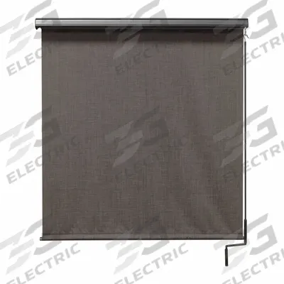 KEYSTONE FABRICS Sun Shade: Black/Gray/White, 7 ft Valence Wd, Pole and Crank - Regal Series