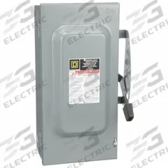 SQUARE D Safety Switch: Fusible, 100 A, Single Phase, 240V AC, Galvanized Steel, Indoor (MPN D223N). Key specifications — Brand: SQUARE D.