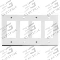 HUBBELL Wall Plate: Decorator-Rocker, 4 Gang, White, Std Size (MPN P264W). Key specifications — Brand: HUBBELL; Material: Polycarbonate.
