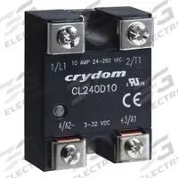 CRYDOM Solid State Relay: Surface Mounted, 5 A Max Output Current, Triac, AC Output (MPN CL240D05R). Key specifications — Brand: CRYDOM; Current Type: AC; Electrical Connection: Screw Clamp; Finger Safe: No; Maximum Output Current without Heat Sink: 2.9 A; Mounting Style: Panel; Output Voltage: 24 to 280V AC; Switch Configuration: Form A.