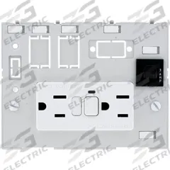 MURRELEKTRONIK Combination Insert: (2) NEMA 5-15 GFCI, (1) 3A Fuse, 125 V AC Socket Volt Rating (MPN 4000-68000-4140000). Key specifications — Brand: MURRELEKTRONIK; Socket Configuration: (2) NEMA 5-15 GFCI; Resets: (1) 3A Fuse; Insert Design: Power Insert with 3A Reset.