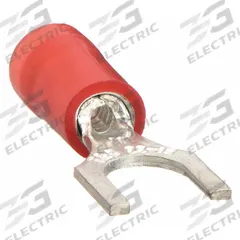 STA-KON Fork Terminals: Red, Nylon, #6 Stud Size, 22 AWG – 16 AWG Wire Range, Std Fork, 600 V (MPN RA18-6F). Key specifications — Barrel Style: Insulation Grip; Manufacturer Part Number: RA18-6F; Brand: STA-KON; Series: RA1103.