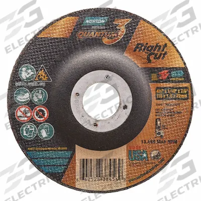 NORTON Depressed Center Cut-Off Wheel: Type 27, 4 1/2" x 1/16" x 7/8", Ceramic - Cool-Cutting Cut-Off Wheels for Carbon & Stainless Steel