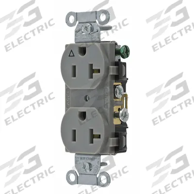 BRYANT Receptacle: Duplex, 5-20, Gray, 125V AC, 15 A, 2 Pole / 3 Wire (MPN CR20IGRY) - General Purpose Receptacles