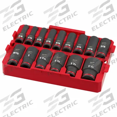 MILWAUKEE Socket Set: 1/2 in Drive, 15 Piece, 6-Point, SAE - SAE & Metric Socket Sets with Drive Tools