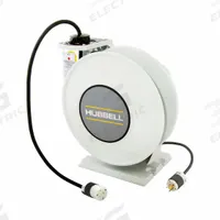 HUBBELL WIRING DEVICE-KELLEMS Extension Cord Reel: Ratchet Lock, 25 ft Cord Lg, 12 AWG, SJO, 5-20P (MPN HBLI25123C20). Key specifications — Retractable Cord Ending NEMA Configuration: 5-20R; Feeder Cord Ending NEMA Configuration: 5-20P; Brand: HUBBELL WIRING DEVICE-KELLEMS.