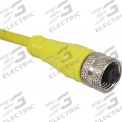 Cordset: 1/2"-20 Female Straight x Bare Wire, 3 Pins, Yellow, PVC, 5 m Cable Lg, 4 A Max Current (A) (MPN E18213). Key specifications — Brand: IFM; Cable Jacket Color: Yellow; IP Rating: IP67; Wire Size: 22 AWG.