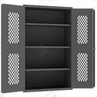 DURHAM MFG Storage Cabinet: 36 in x 24 in x 84 in, 3 Adj Shelves, Swing Handle & Keyed, Frame, Gray (MPN EMDC-362484-95). Key specifications — Brand: DURHAM MFG; Body Panel Type: Ventilated; Base Type: Frame; Cabinet Color: Gray; Frame Assembled: Assembled.