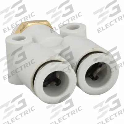 SMC Push-Fit Wye Fitting: 8 mm OD x 8 mm OD x 1/8 in Pipe x 8 mm Pipe Size - Polybutylene & Brass Tube Fittings