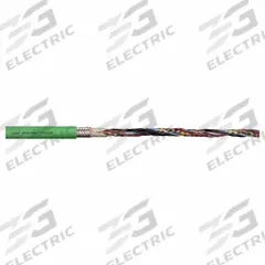 CHAINFLEX Measuring System Cable: Green, PUR Jacket, 50 V Volt (MPN CF113-001-D). Key specifications — Conductor Grouping: (3) Shielded Twisted Pair 26 AWG/(4) 26 AWG/(2) 26 AWG; Includes Ground: No; Overall Length: Order by the Foot; Minimum Bend Radius Factor - Fixed: 4 x OD; Minimum Bend Radius Factor - Flexible: 6 x OD; Brand: CHAINFLEX.