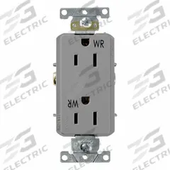 LEVITON Decora Plus Duplex Receptacle Outlet: Duplex, 5-15, Gray, 125V AC, 15 A, 2 Pole / 3 Wire (MPN WTD15-GY)