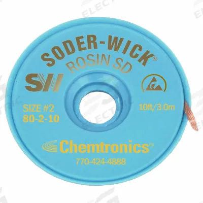 CHEMTRONICS Desoldering Wick: Rosin Flux, # 2, 0.06 in, 10 ft, Yellow, ESD-Safe - Rosin Flux Desoldering Braids