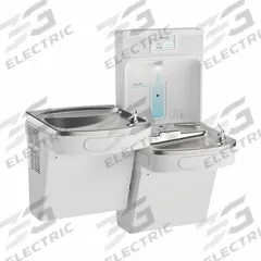 ELKAY Bi-Level Drinking Fountain with Bottle Filler: On-Wall, 8 gph @ 50°F, Stainless Steel, White (MPN LZSTL8WSAP-W1). Key specifications — Brand: ELKAY; Housing Material: Stainless Steel; Filter Access: Bottom Panel Access; Housing Finish: Arctic White; Chilling Capacity: 8 gph @ 50°F; Housing Color: White.