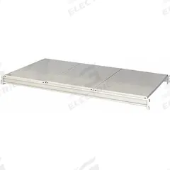 HALLOWELL Bulk Rack Shelf: 48 in x 24 in x 3 1/8 in, 14 ga Beams, Steel, 3,800 lb Load Capacity (MPN HBRL4824S-PL). Key specifications — Decking Material: Steel; Frame Finish: Powder Coated; Frame Material: Steel; Color: Light Gray; Includes: (2) Beams; Brand: HALLOWELL.