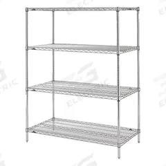 METRO Wire Shelving Unit: Starter, 72 in x 24 in, 74 in Overall Ht, 4 Shelves, Split Sleeve, Silver (MPN 74PS-4,2472NS-4). Key specifications — Recommended Environments: Harsh; Color: Silver; Material: Stainless Steel; Brand: METRO.