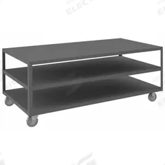 DURHAM MFG Work Table: Fixed Ht, Steel, 72 in x 36 in, 1,200 lb Overall Load Capacity (MPN HMT-3672-3-95). Key specifications — Unit Type: Not Expandable or Modular; Assembly: Fully Assembled; Wheel Material: Phenolic; Frame Material Finish: Powder Coated; Mobility: Casters; Height Adjustability: Fixed Height; Included Components: Vice Support Shelf; Caster Type: (2) Swivel with Brakes.