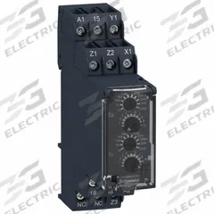 SCHNEIDER Time Delay Relay: DIN-Rail Mounted, 24 to 240V AC/DC, 8 A, 6 Pins/Terminals (MPN RE22R1AKMR). Key specifications — Contact Rating (DC): 8 A @ 24V; Delay Function: On/Off Delay; Input Voltage: 24 to 240V AC/DC; Brand: SCHNEIDER.