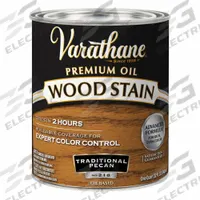 VARATHANE Wood Stain: Wood Stain, Interior, Oil, 1 qt Container Size, Wood, Satin, Traditional Pecan (MPN 211713H). Key specifications — Brand: VARATHANE; Transparency: Semi-Transparent; Use Location: Interior; Sheen: Satin; Sub-Brand: Varathane; Color: Traditional Pecan.