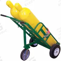 SAFTCART Cylinder Hand Truck: 890 lb, Single, 2 Cylinder, 21 in W x 9 in D Nose Plate (MPN 730-12). Key specifications — attr1343829: SAFTCART; attr1343789: Green; attr1343794: Strap.