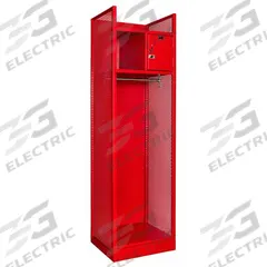 HALLOWELL Gear Locker: 24 3/4 in x 22 in x 86 1/4 in, Steel, 2 Shelves, 2 Compartments, Red (MPN TGBN42(84)-1BC-G-RR-HT). Key specifications — Includes Hanging Rod: Yes; Security Box Location: Top Compartment; Locker Color: Red; Frame Assembled: Assembled; Locker Finish: Galvanneal; Locker Material: Steel; Includes Footlocker: No; Includes Security Box: Yes.