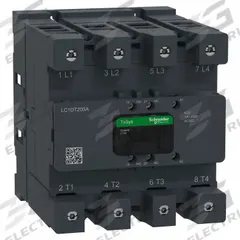 SCHNEIDER ELECTRIC IEC Contactor: Non-Reversing, 4 Poles, 4NO Contacts, 200 A, 120V AC/240V AC Coil (MPN LC1DT200AKUE). Key specifications — Brand: SCHNEIDER; Integrated Surge Suppression: Yes.