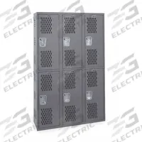 HALLOWELL Wardrobe Locker: 54 in x 18 in x 72 in, Ventilated, 2 Tiers, 3 Units Wide, Padlock Hasp (MPN HWBA882-222HG). Key specifications — Brand: HALLOWELL; Locker Color: Dark Gray; Door Type: Ventilated; Locker Material: Steel; Assembled: Assembled; Number Plate Included: Yes.