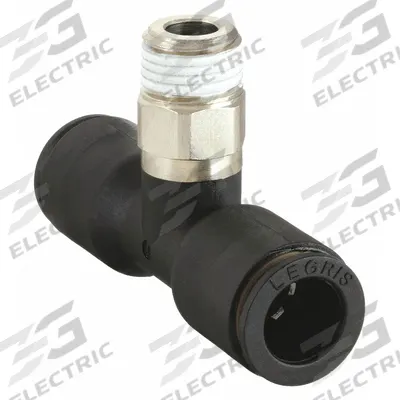 LEGRIS Push-Fit Tee Fitting: 12 mm OD x 12 mm OD x 1/2 in Pipe Size, Tube x Tube x MBSPT - Nylon & Nickel-Plated Brass Tube Fittings