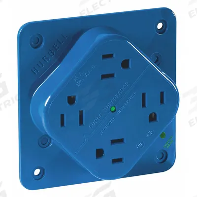 BRYANT Receptacle: Hospital Grade, Quad, 5-15R, Blue, 125V AC, 15 A - General Purpose Receptacles