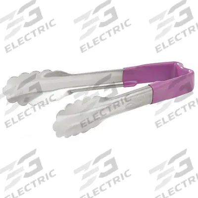 VOLLRATH Uncoated Scalloped Tongs: Stainless Steel Blade, 6 in Overall Lg, Purple