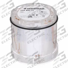 WERMA Tower Light Module: Steady, 24V AC/24V DC, Clear, 70 mm Overall Dia, 66 mm Overall Ht (MPN 64440075). Key specifications — Brand: WERMA; Compatible with Series: KombiSIGN 71; Lens Color: Clear; Operating Voltage: 24V DC; Manufacturer Part Number: 64440075.