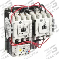 EATON NEMA Magnetic Motor Starter: Reversing, 3 Poles, NEMA Size 1, 27 A, 120V AC Coil (MPN AN59DN0A5E020). Key specifications — Brand: EATON; Auxiliary Contact Form: 1NO; Coil Voltage: 110/120V AC; Phase: Three; Operator: None; Operator Controls: None; Auxiliary Contacts Included: 1NO; Signaling Features: Pilot Light.
