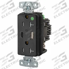 USB Receptacle: Duplex, 5-20R, 2 USB Ports, USB Type A/C, Black, 125V AC, 20 A (MPN USB8300ACPDBK). Key specifications — Brand: HUBBELL.