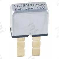 Automotive Circuit Breaker: UCB, 12V DC, 1 kA at 12V DC, Blade (MPN UCB-25). Key specifications — Series: UCB; Voltage: 12V DC; Interrupt Rating: 1 kA at 12V DC; Terminal Connection: Blade; Circuit Breaker Type: Type I ATC Circuit Breaker; Brand: BUSSMANN.