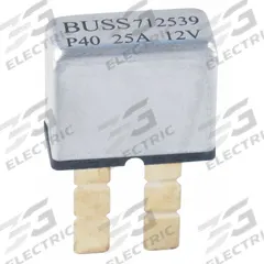 Automotive Circuit Breaker: UCB, 12V DC, 1 kA at 12V DC, Blade (MPN UCB-25). Key specifications — Series: UCB; Voltage: 12V DC; Interrupt Rating: 1 kA at 12V DC; Terminal Connection: Blade; Circuit Breaker Type: Type I ATC Circuit Breaker; Brand: BUSSMANN.
