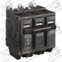GE Miniature Circuit Breaker: THQB, 100 A, 120/240V AC, Three Phase, 10kA at 120/240V AC, Std (MPN THQB32100). Key specifications — attr195972: 100 A; attr195973: 120/240V AC; attr195974: Three; attr195975: 10kA at 120/240V AC; attr195976: Load Centers.