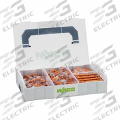 WAGO Wire Connector Kit: 225 Pieces, 24 AWG – 12 AWG Wire Sizes (MPN 887-952). Key specifications — Manufacturer Part Number: 887-952; Brand: WAGO; Tool Included: Mounting Carriers.