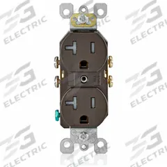 LEVITON Receptacle: Duplex, 5-20, Brown, 125V AC, 20 A, 2 Pole / 3 Wire (MPN T5820)