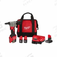 MILWAUKEE Rivet Tool Kit: 3 Batteries, 1 Charger, 1 1/2 in Stroke Lg, 2,000 lbf Pulling Force, M12™ (MPN 2550-22, 48-11-2450). Key specifications — attr1171031: MILWAUKEE; attr1171055: Up To 2X Faster Riveting.